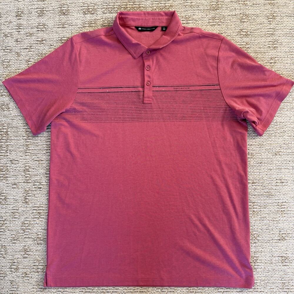 TravisMathew Polo Shirt Size XXL Pink Striped Golf